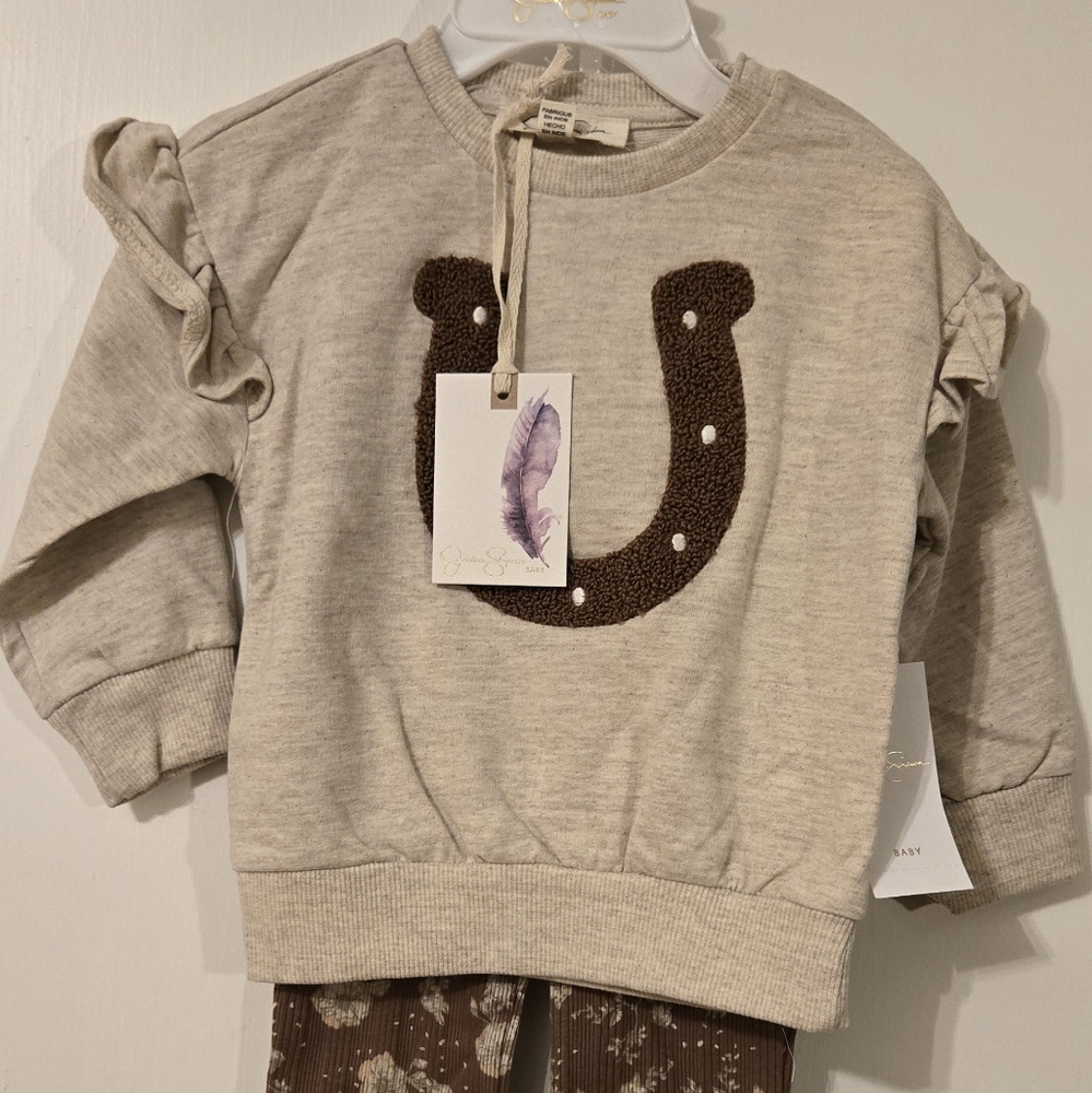 Jessica Simpsom Charming Beige and Brown Kids Outfit Set With Horseshoe